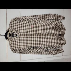 Vintage 90s Nautica large cream black & red checkered button down shirt